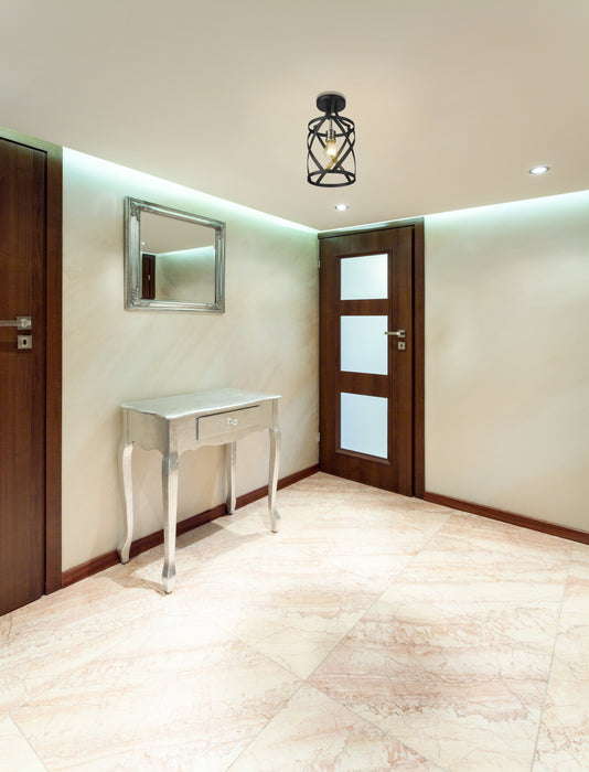 Flush Mount Z-Lite 481F1-MB-BN Matte Black + Brushed Nickel Malcalester 1 Light Flush Mount Z-Lite