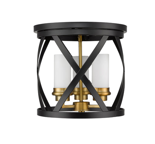 Flush Mount Z-Lite 481F13-MB-OBR Matte Black + Olde Brass Malcalester 3 Light Flush Mount Z-Lite
