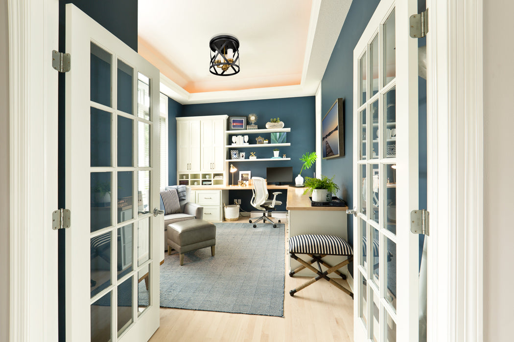 Flush Mount Z-Lite 481F13-MB-OBR Matte Black + Olde Brass Malcalester 3 Light Flush Mount Z-Lite