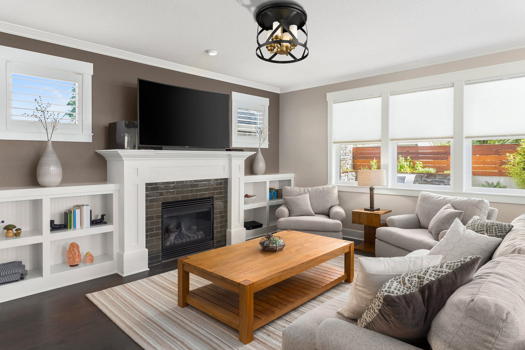 Flush Mount Z-Lite 481F16-MB-OBR Matte Black + Olde Brass Malcalester 4 Light Flush Mount Z-Lite