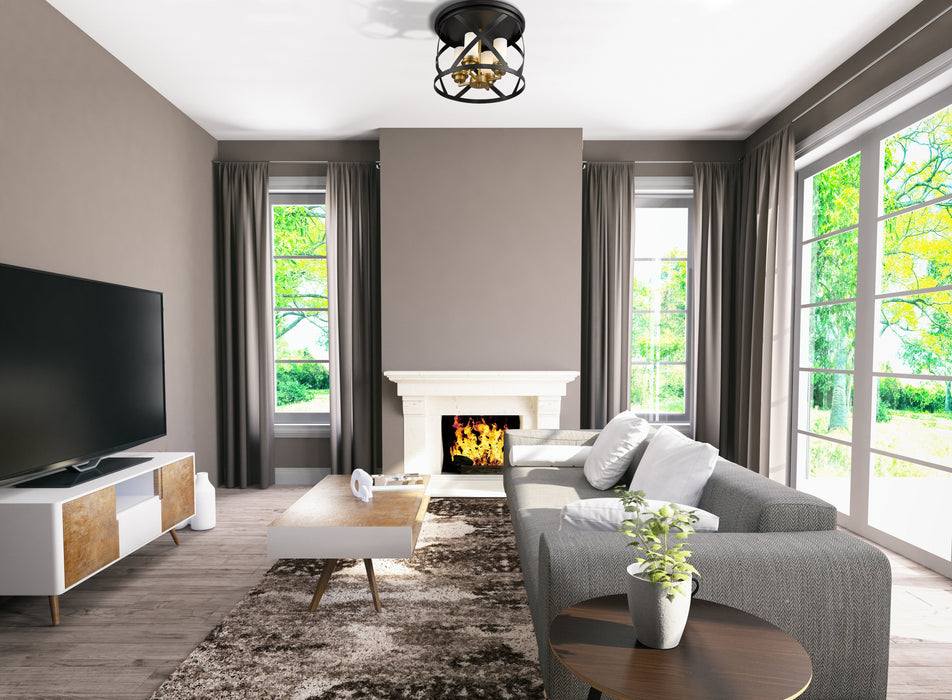 Flush Mount Z-Lite 481F16-MB-OBR Matte Black + Olde Brass Malcalester 4 Light Flush Mount Z-Lite