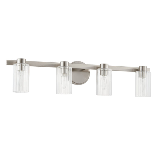 Vanity Light Thesis 207047A Bedminster 30 inch 4 light Brushed Nickel Vanity Light with Clear Ribbed Glass Shades THESIS