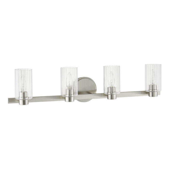 Vanity Light Thesis 207047A Bedminster 30 inch 4 light Brushed Nickel Vanity Light with Clear Ribbed Glass Shades THESIS