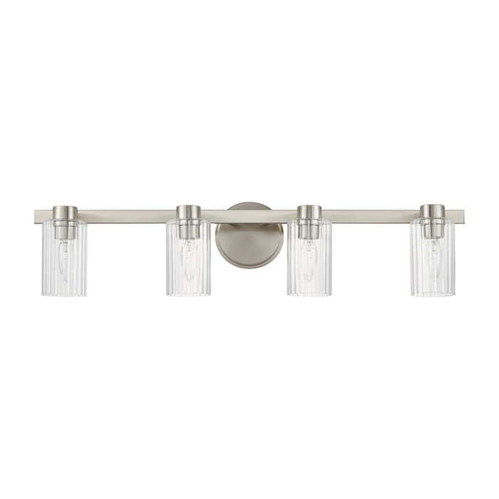 Vanity Light Thesis 207047A Bedminster 30 inch 4 light Brushed Nickel Vanity Light with Clear Ribbed Glass Shades THESIS