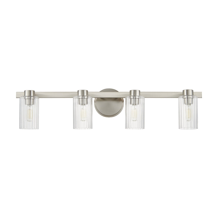 Vanity Light Thesis 207047A Bedminster 30 inch 4 light Brushed Nickel Vanity Light with Clear Ribbed Glass Shades THESIS
