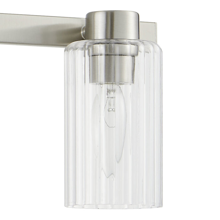 Vanity Light Thesis 207047A Bedminster 30 inch 4 light Brushed Nickel Vanity Light with Clear Ribbed Glass Shades THESIS