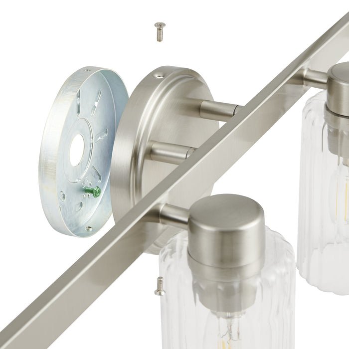 Vanity Light Thesis 207047A Bedminster 30 inch 4 light Brushed Nickel Vanity Light with Clear Ribbed Glass Shades THESIS