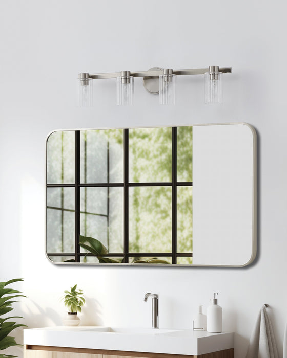 Vanity Light Thesis 207047A Bedminster 30 inch 4 light Brushed Nickel Vanity Light with Clear Ribbed Glass Shades THESIS