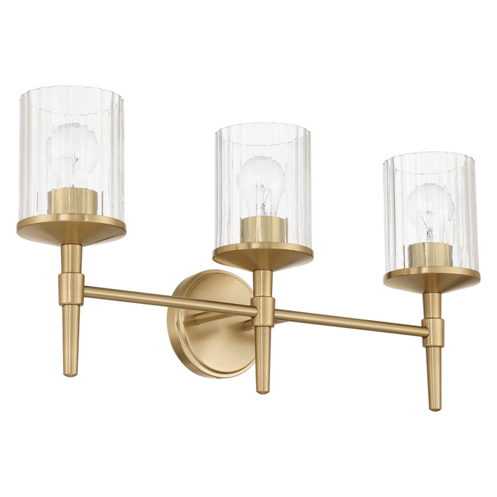 Vanity Light Thesis 207694A Andrea 24 inch 3 light Champagne Gold Vanity Light with Clear Ribbed Glass Shades THESIS
