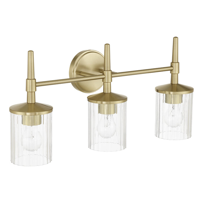 Vanity Light Thesis 207694A Andrea 24 inch 3 light Champagne Gold Vanity Light with Clear Ribbed Glass Shades THESIS