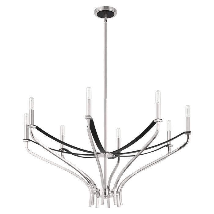Chandelier Thesis 207887A Sussex 36 inch 8 light Polished Nickel and Black Faux Leather Chandelier THESIS