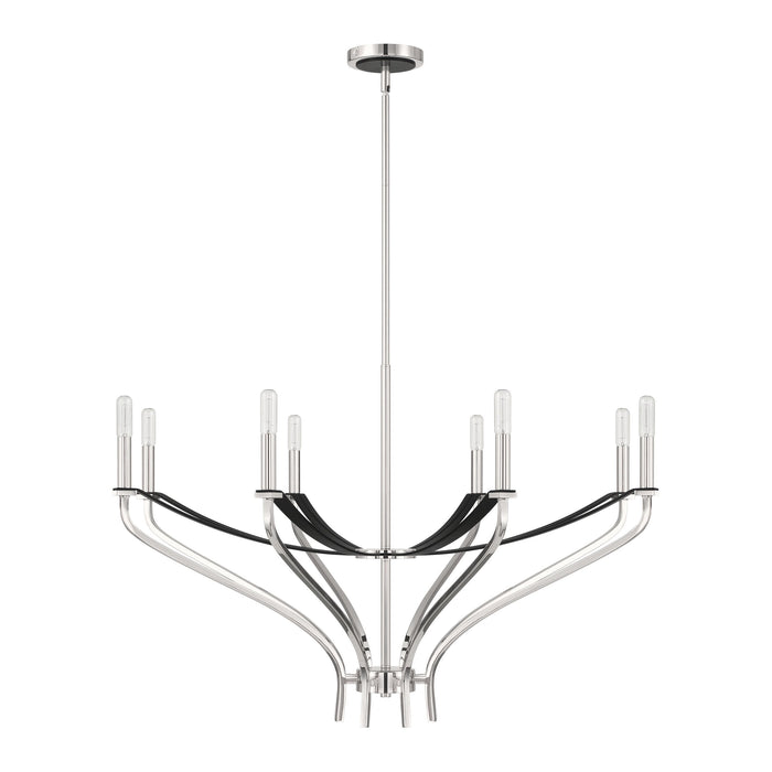 Chandelier Thesis 207887A Sussex 36 inch 8 light Polished Nickel and Black Faux Leather Chandelier THESIS