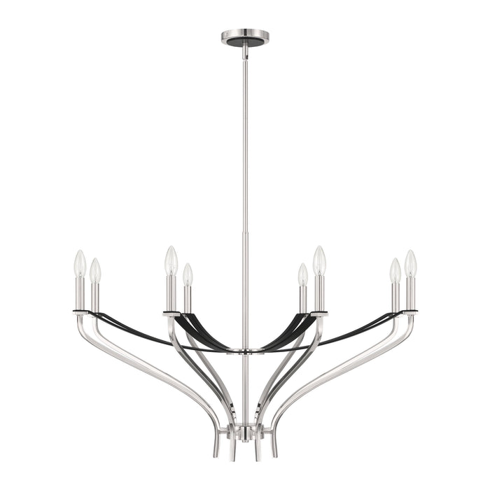 Chandelier Thesis 207887A Sussex 36 inch 8 light Polished Nickel and Black Faux Leather Chandelier THESIS