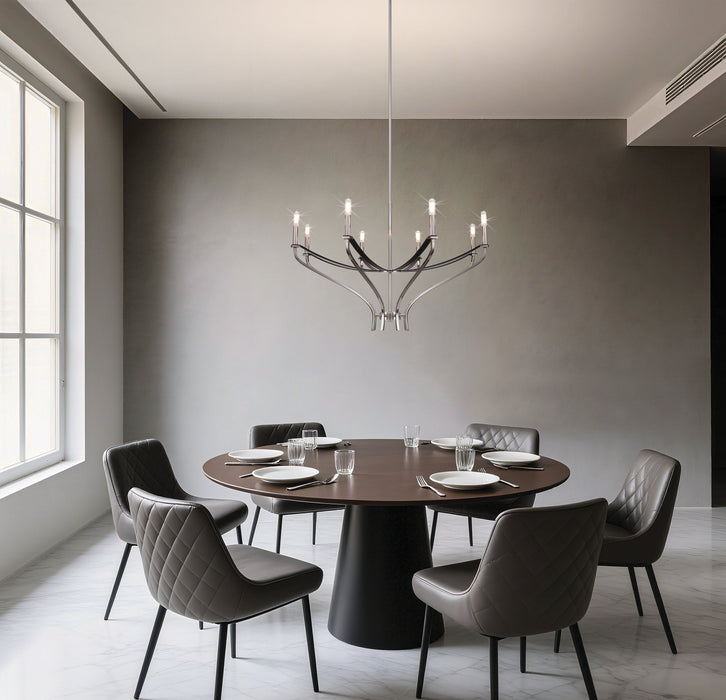 Chandelier Thesis 207887A Sussex 36 inch 8 light Polished Nickel and Black Faux Leather Chandelier THESIS