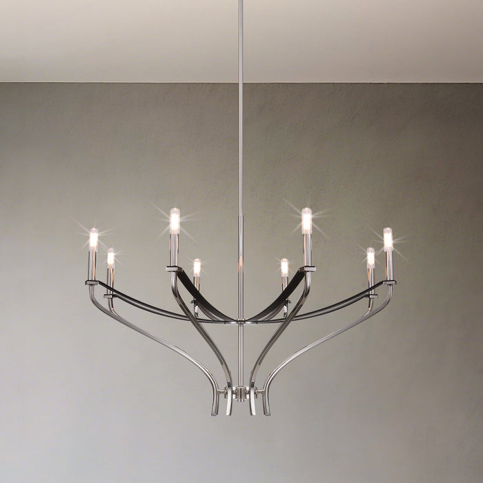 Chandelier Thesis 207887A Sussex 36 inch 8 light Polished Nickel and Black Faux Leather Chandelier THESIS