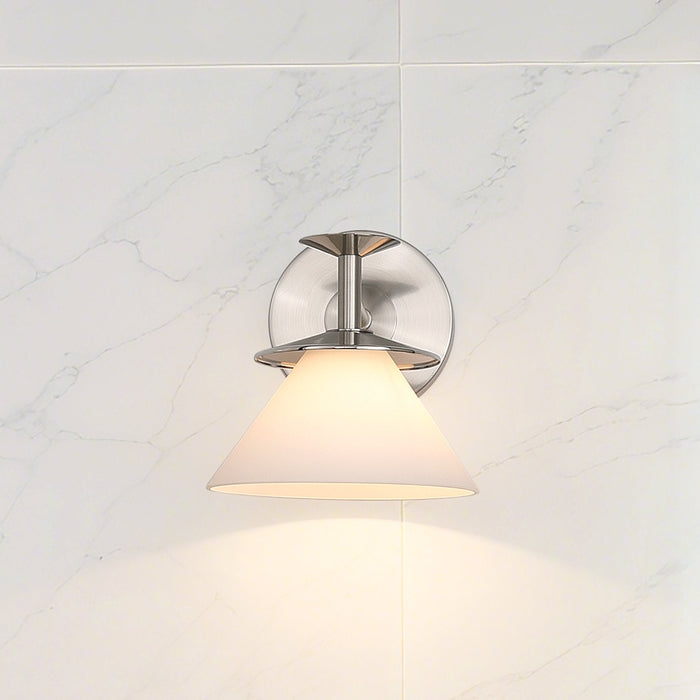 Vanity Light Thesis 207327A Tremolo 7 inch 1 light Brushed Nickel and Polished Nickel Vanity Light with Etched Opal Glass THESIS