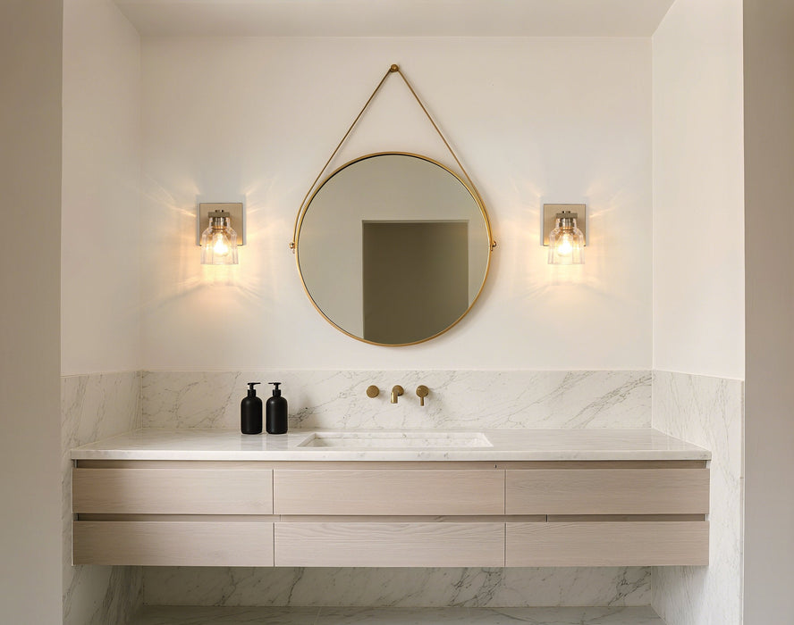 Vanity Light Thesis 207665A Dryden 5 inch 1 light Champagne Gold Vanity Light with Clear Ribbed Glass Shade THESIS