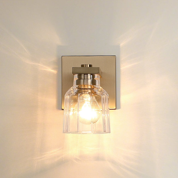 Vanity Light Thesis 207665A Dryden 5 inch 1 light Champagne Gold Vanity Light with Clear Ribbed Glass Shade THESIS