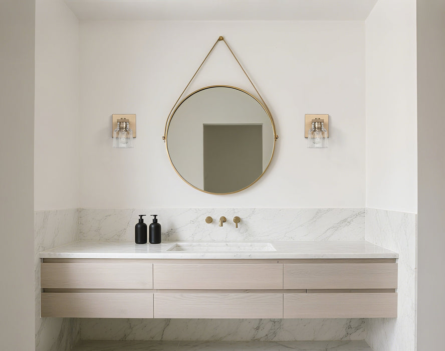 Vanity Light Thesis 207665A Dryden 5 inch 1 light Champagne Gold Vanity Light with Clear Ribbed Glass Shade THESIS