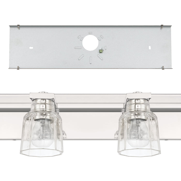 Vanity Light Thesis 207673A Dryden 32 inch 4 light Polished Nickel Vanity Light with Clear Ribbed Glass Shades THESIS