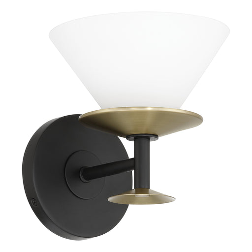 Vanity Light Thesis 207322A Tremolo 7 inch 1 light Matte Black and Champagne Gold Vanity Light with Etched Opal Glass THESIS
