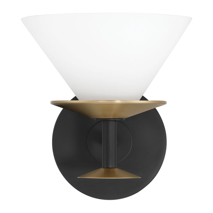 Vanity Light Thesis 207322A Tremolo 7 inch 1 light Matte Black and Champagne Gold Vanity Light with Etched Opal Glass THESIS