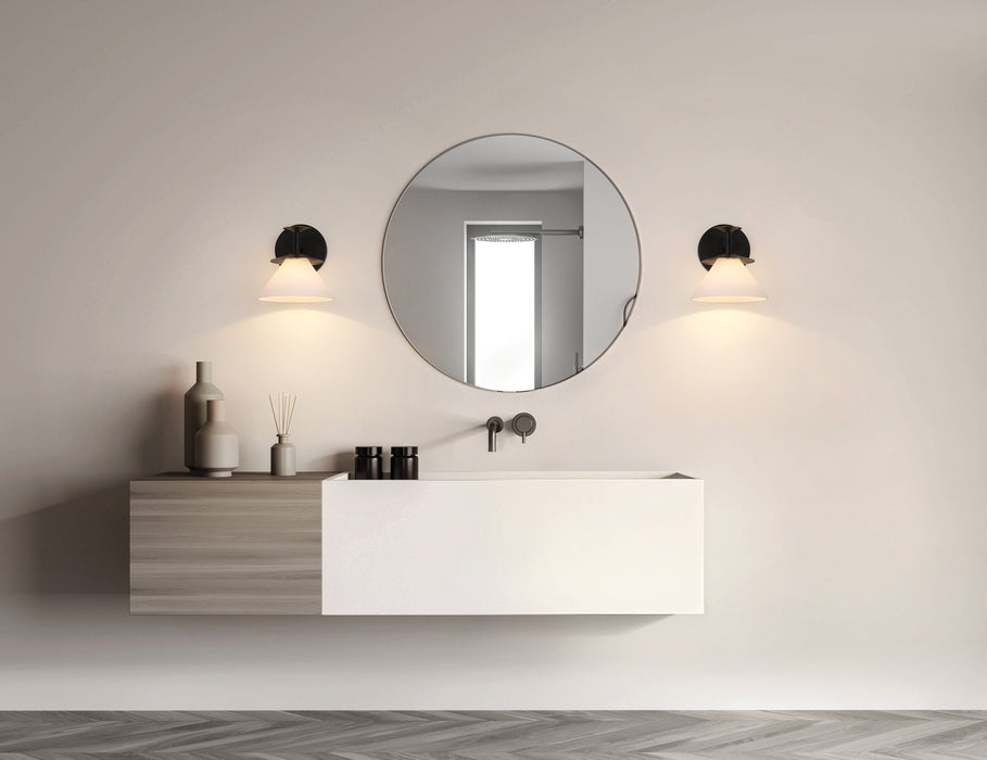 Vanity Light Thesis 207322A Tremolo 7 inch 1 light Matte Black and Champagne Gold Vanity Light with Etched Opal Glass THESIS