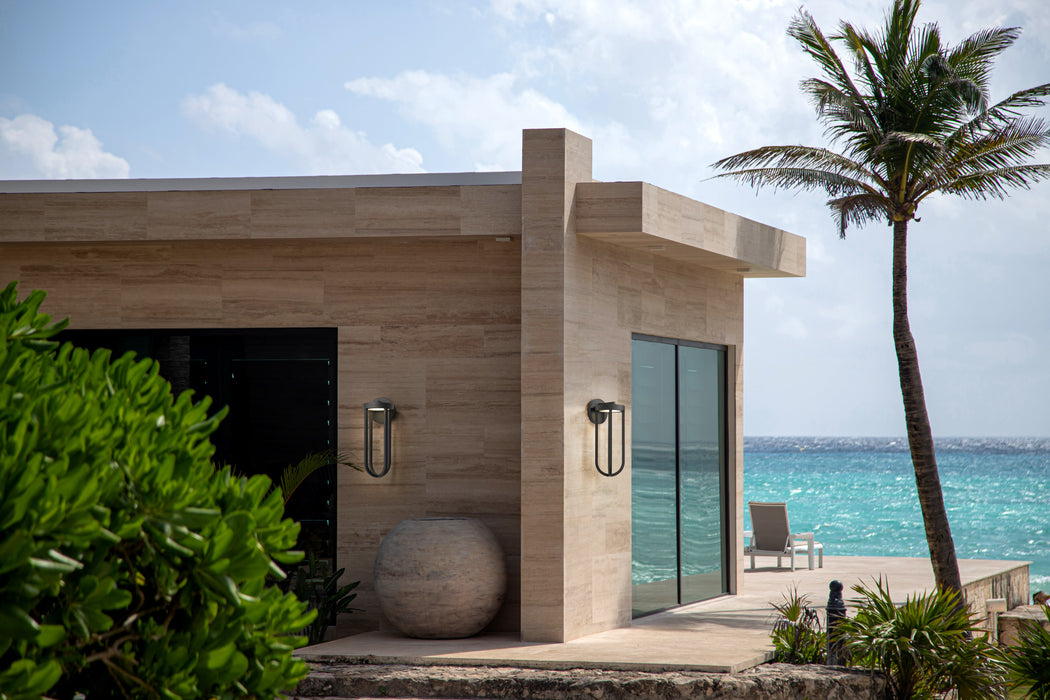 Outdoor Wall Light Z-Lite 5005B-BK-LED Sand Black Leland 1 Light Outdoor Wall Light Z-Lite