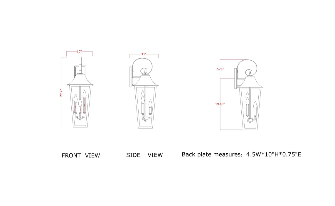 Outdoor Wall Light Z-Lite 5008B-BK Black Gannon 3 Light Outdoor Wall Light Z-Lite
