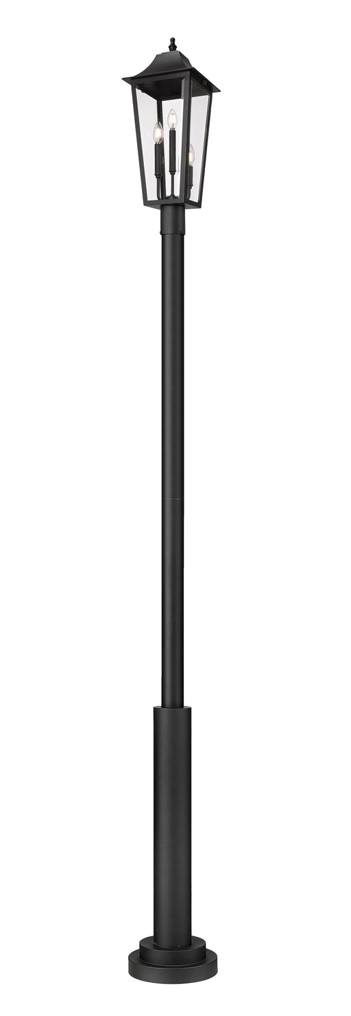 Outdoor Post Mounted Fixture Z-Lite 5008PHBR-5010P-BK Black Gannon 3 Light Outdoor Post Mounted Fixture Z-Lite