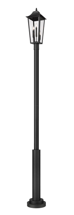 Outdoor Post Mounted Fixture Z-Lite 5008PHBR-5010P-BK Black Gannon 3 Light Outdoor Post Mounted Fixture Z-Lite