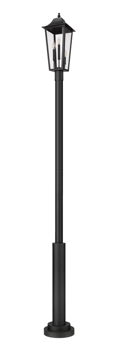 Outdoor Post Mounted Fixture Z-Lite 5008PHBR-5010P-BK Black Gannon 3 Light Outdoor Post Mounted Fixture Z-Lite