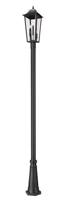 Outdoor Post Mounted Fixture Z-Lite 5008PHBR-5011P-BK Black Gannon 3 Light Outdoor Post Mounted Fixture Z-Lite