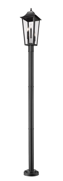 Outdoor Post Mounted Fixture Z-Lite 5008PHBR-5012P-BK Black Gannon 3 Light Outdoor Post Mounted Fixture Z-Lite