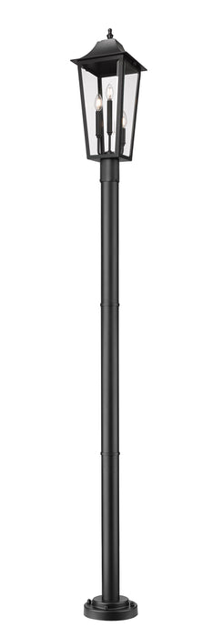 Outdoor Post Mounted Fixture Z-Lite 5008PHBR-5012P-BK Black Gannon 3 Light Outdoor Post Mounted Fixture Z-Lite