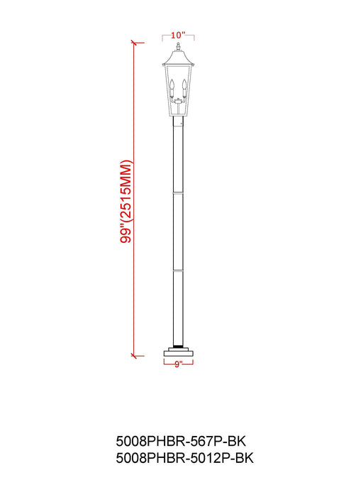 Outdoor Post Mounted Fixture Z-Lite 5008PHBR-5012P-BK Black Gannon 3 Light Outdoor Post Mounted Fixture Z-Lite