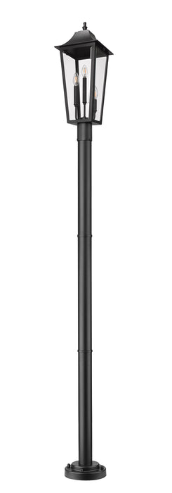 Outdoor Post Mounted Fixture Z-Lite 5008PHBR-5012P-BK Black Gannon 3 Light Outdoor Post Mounted Fixture Z-Lite