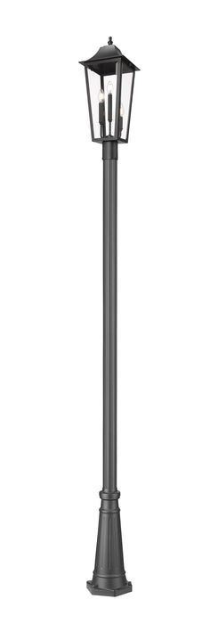 Outdoor Post Mounted Fixture Z-Lite 5008PHBR-519P-BK Black Gannon 3 Light Outdoor Post Mounted Fixture Z-Lite