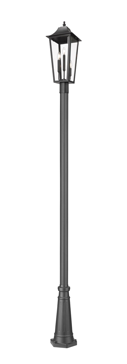 Outdoor Post Mounted Fixture Z-Lite 5008PHBR-519P-BK Black Gannon 3 Light Outdoor Post Mounted Fixture Z-Lite