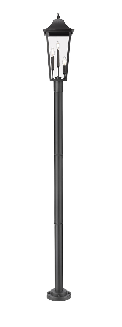 Outdoor Post Mounted Fixture Z-Lite 5008PHBR-567P-BK Black Gannon 3 Light Outdoor Post Mount Fixture Z-Lite