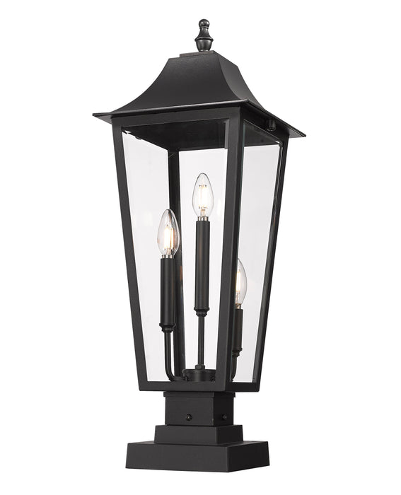 Outdoor Pier Mounted Fixture Z-Lite 5008PHBS-SQPM-BK Black Gannon 3 Light Outdoor Pier Mounted Fixture Z-Lite