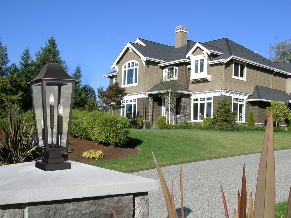 Outdoor Pier Mounted Fixture Z-Lite 5008PHBS-SQPM-BK Black Gannon 3 Light Outdoor Pier Mounted Fixture Z-Lite