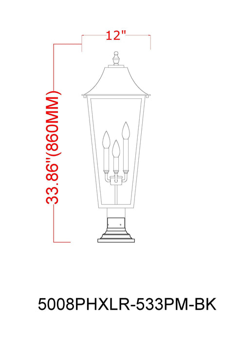 Outdoor Pier Mounted Fixture Z-Lite 5008PHXLR-533PM-BK Black Gannon 3 Light Outdoor Pier Mounted Fixture Z-Lite