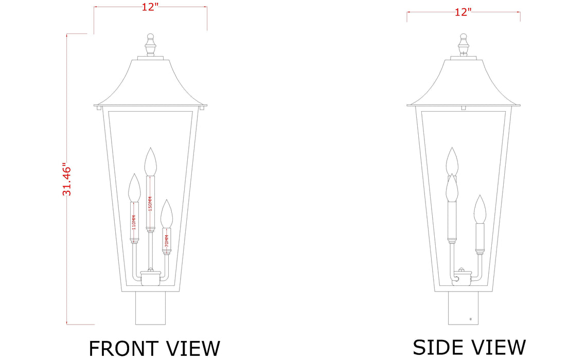 Outdoor Post Mount Fixture Z-Lite 5008PHXLR-BK Black Gannon 3 Light Outdoor Post Mount Fixture Z-Lite