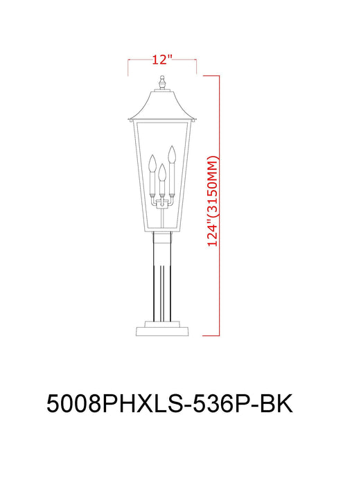 Outdoor Post Mounted Fixture Z-Lite 5008PHXLS-536P-BK Black Gannon 3 Light Outdoor Post Mounted Fixture Z-Lite