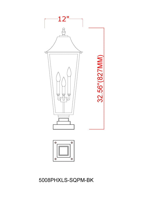 Outdoor Pier Mounted Fixture Z-Lite 5008PHXLS-SQPM-BK Black Gannon 3 Light Outdoor Pier Mounted Fixture Z-Lite