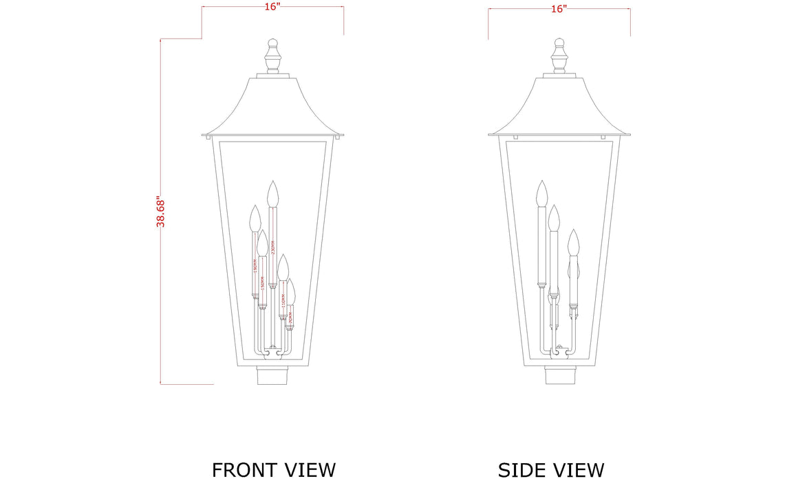 Outdoor Post Mount Fixture Z-Lite 5008PHXXLS-BK Black Gannon 5 Light Outdoor Post Mount Fixture Z-Lite