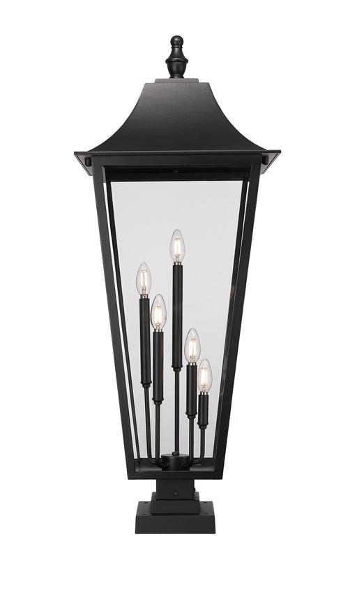 Outdoor Pier Mounted Fixture Z-Lite 5008PHXXLS-SQPM-BK Black Gannon 5 Light Outdoor Pier Mounted Fixture Z-Lite