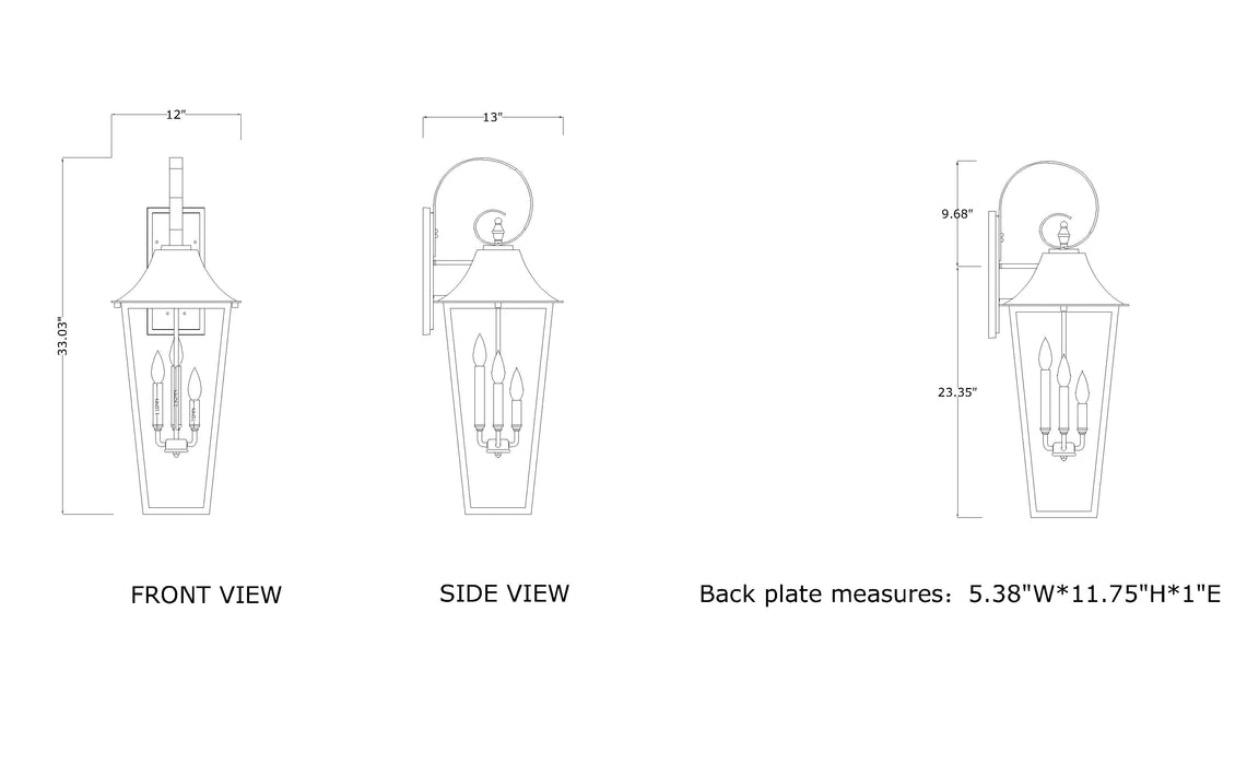 Outdoor Wall Light Z-Lite 5008XL-BK Black Gannon 3 Light Outdoor Wall Light Z-Lite