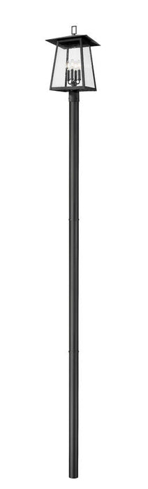 Outdoor Post Mounted Fixture Z-Lite 5015PHBR-5009P120-BK Black Rainer 4 Light Outdoor Post Mounted Fixture Z-Lite